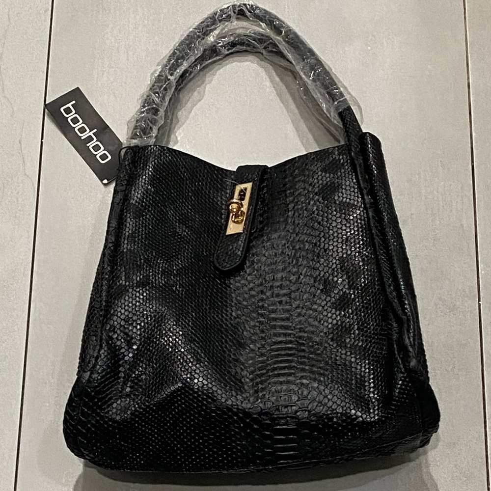 Boohoo Tia Faux Snake Winged Structured Day Bag